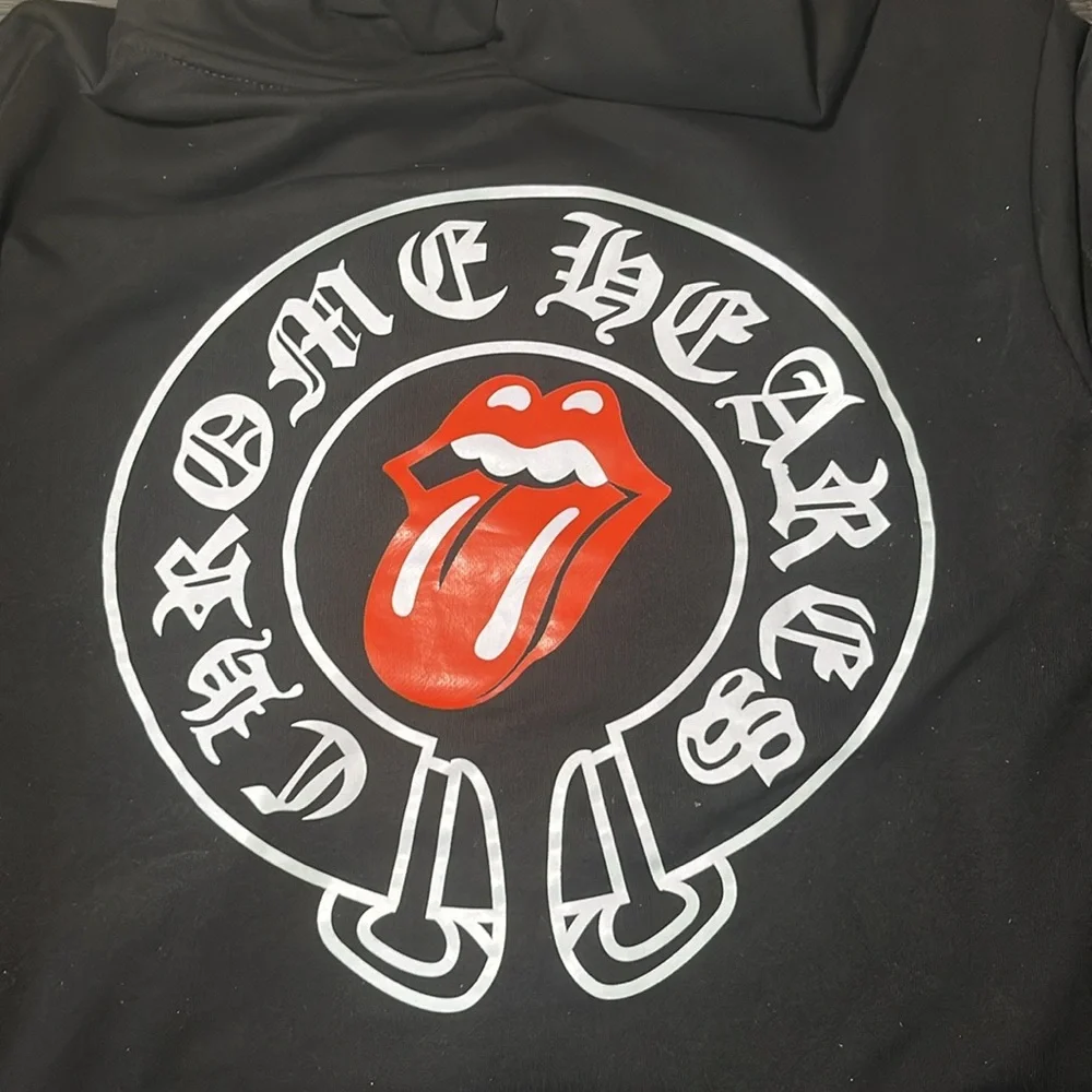 CHROME HEARTS x ROLLING STONES Black Hoodie with Red Tongue Logo - Picture 4 of 9